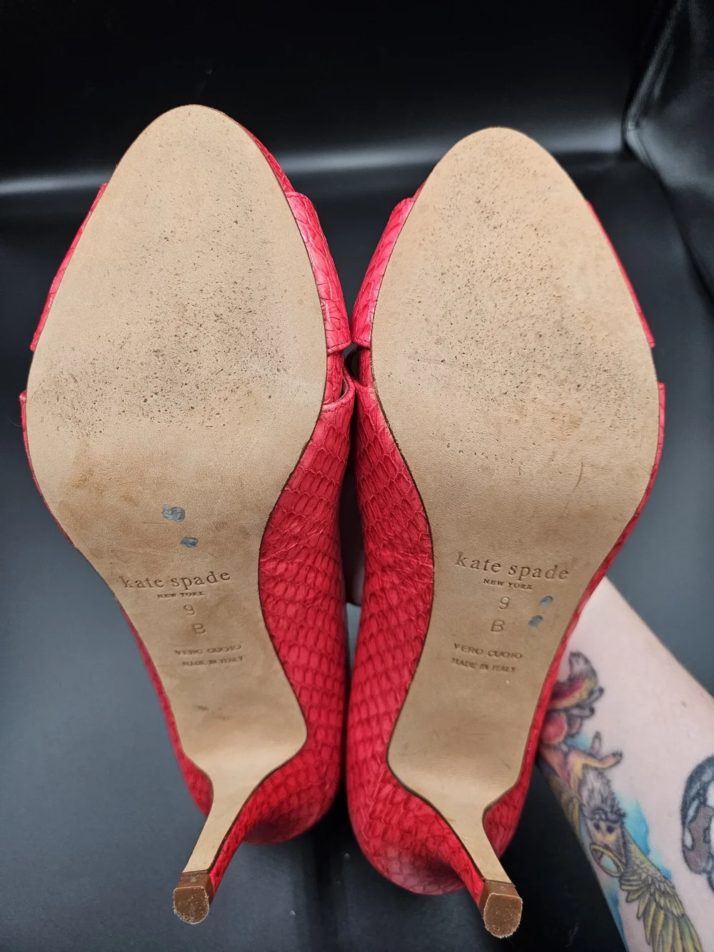 Kate Spade New York Red Snakeskin Embossed Peep Toe Heels Size 9B Made in Italy